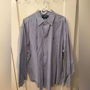 Ralph Lauren Men's White and Blue Pinstripe Shirt